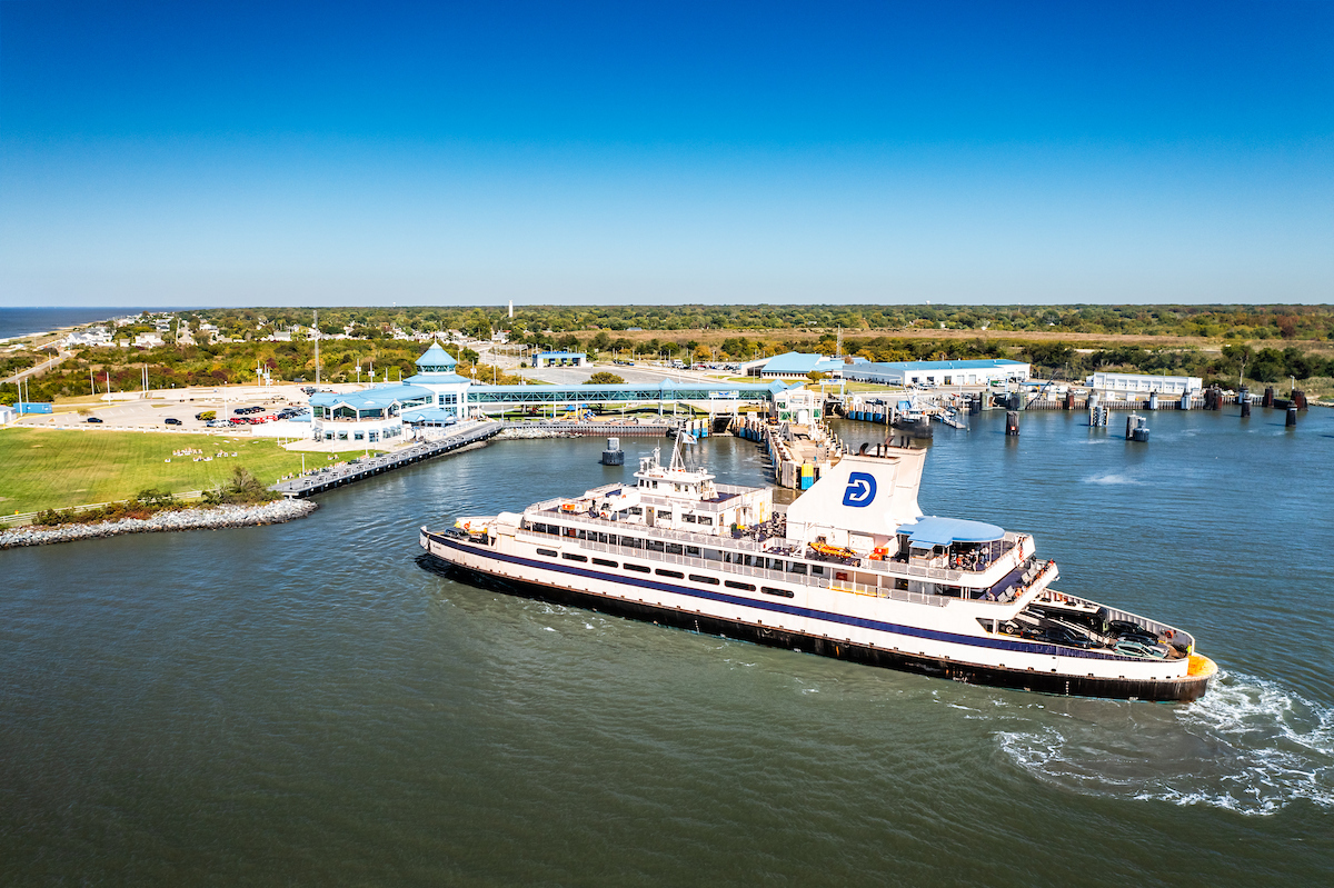 Arial view of the Cape May - Lewes Ferry as it is about to dock