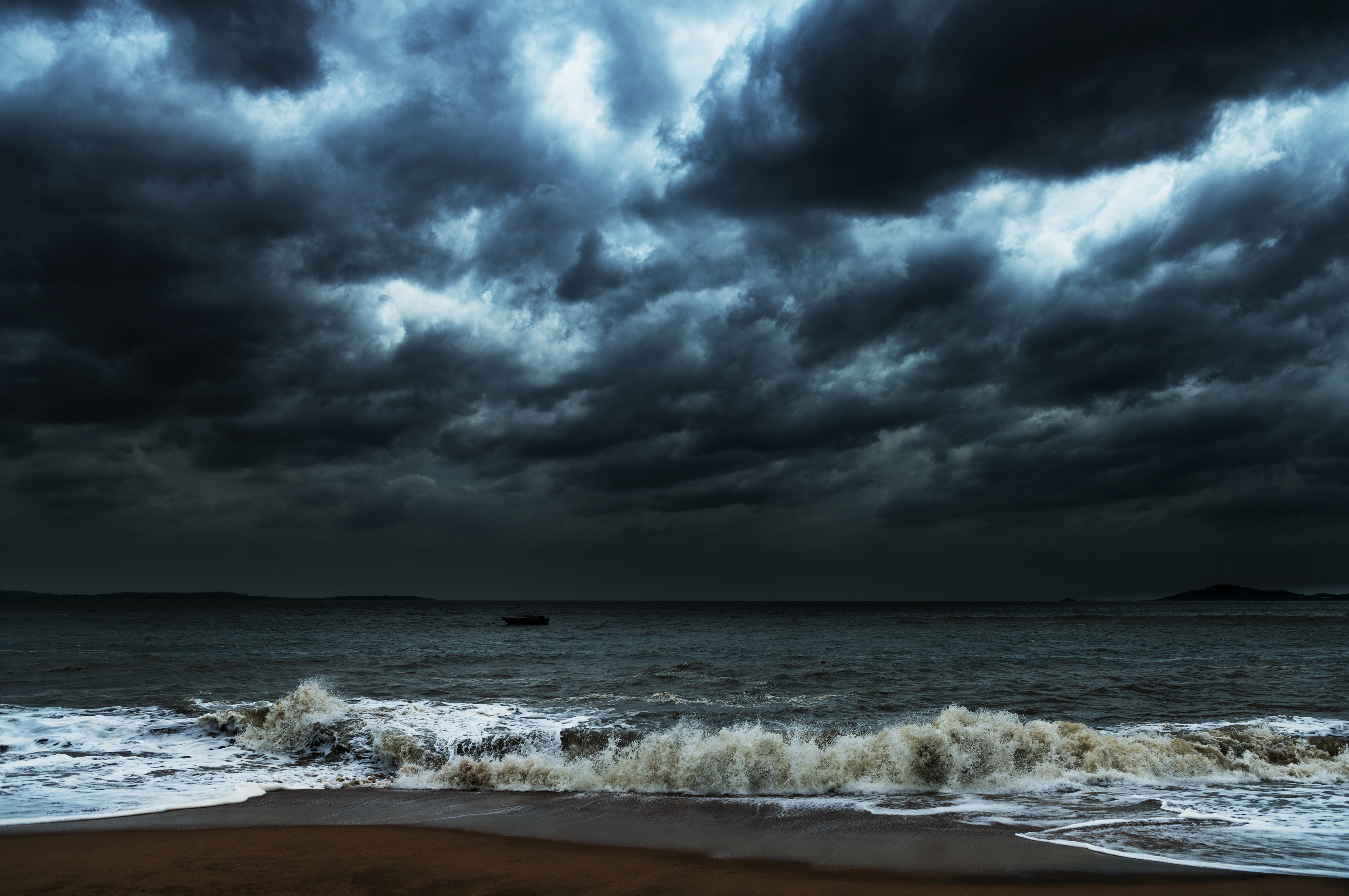 Picture of a dark, spooky, haunted beach like Cape Henlopen, DE