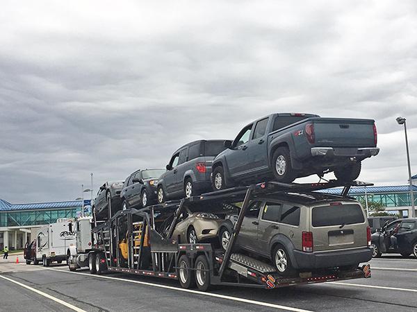 Commercial Vehicle carrying multiple cars aboard the Cape May - Lewes Ferry