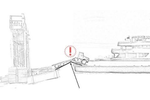 If your vehicle has low ground clearance, choose a departure within 2 hours of high tide to avoid hanging up on the transfer bridge