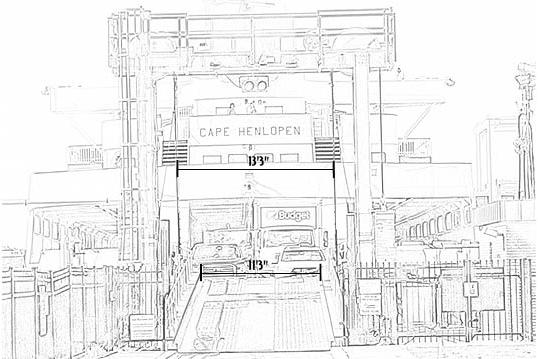 The Cape May Lewes Ferry can accommodate vehicles with a maximum width of 11'3" at the wheelbase