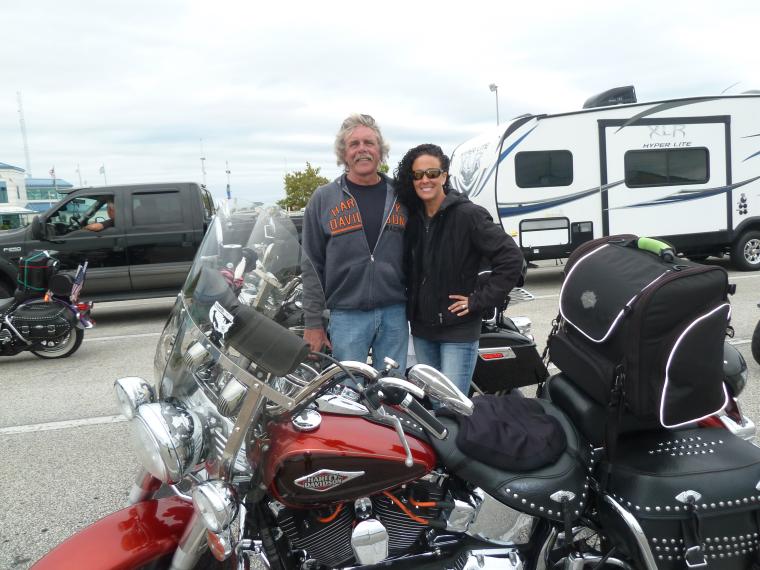motorcycle couple waiting to board Cape May Lewes Ferry