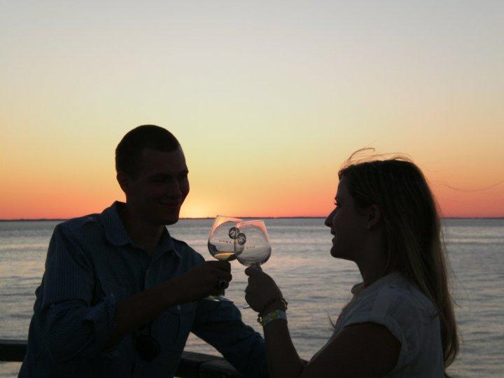 couple enjoying Cape May-Lewes Ferry wine cruise