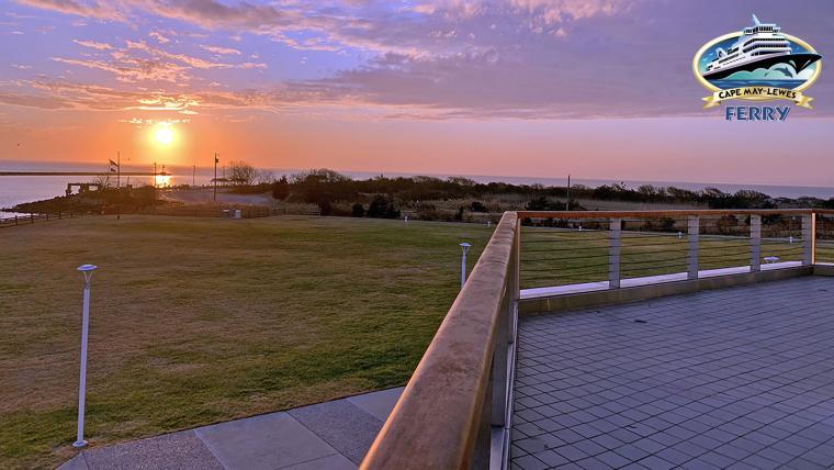 Sunset over the Delaware Bay from the deck of the Sunset Lounge