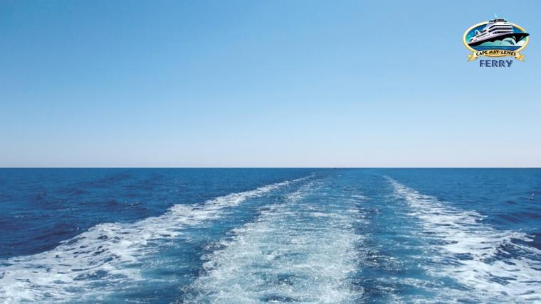 A wake ripples out on the Delaware Bay behind the Cape May-Lewes Ferry