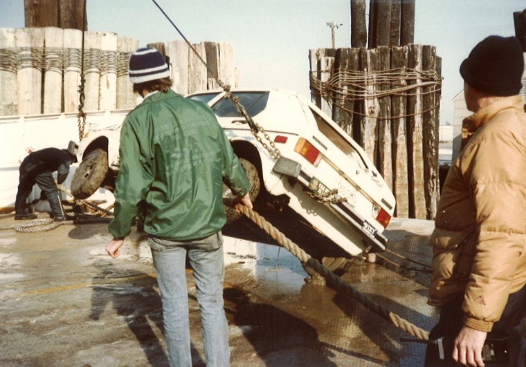 VW Rabbit being recovered from the Delaware Bay on to the Cape May-Lewes Ferry