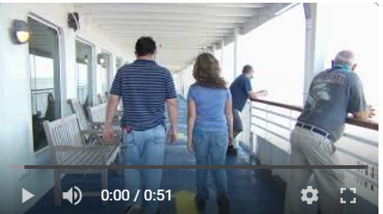opening screen of a video on how to walk around the Cape May-Lewes Ferry decks by following the yellow arrows on the decks.