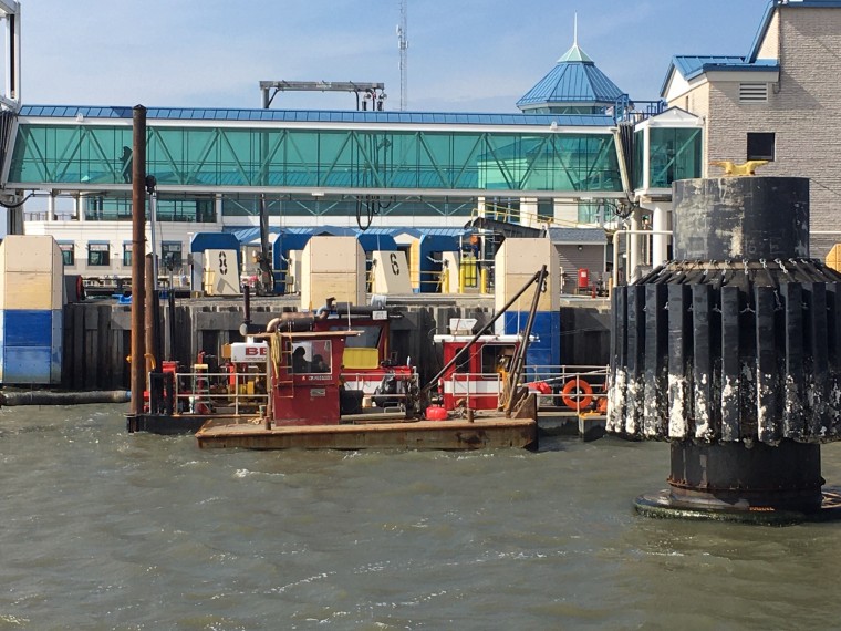dredge barge seen from the M/V NJ in Slip 4