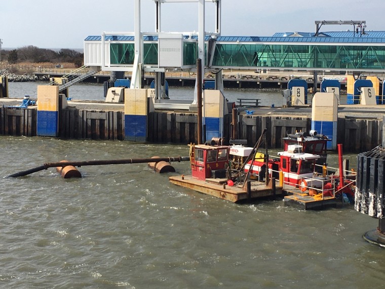 dredge barge as seen by the third deck of the M/V NJ