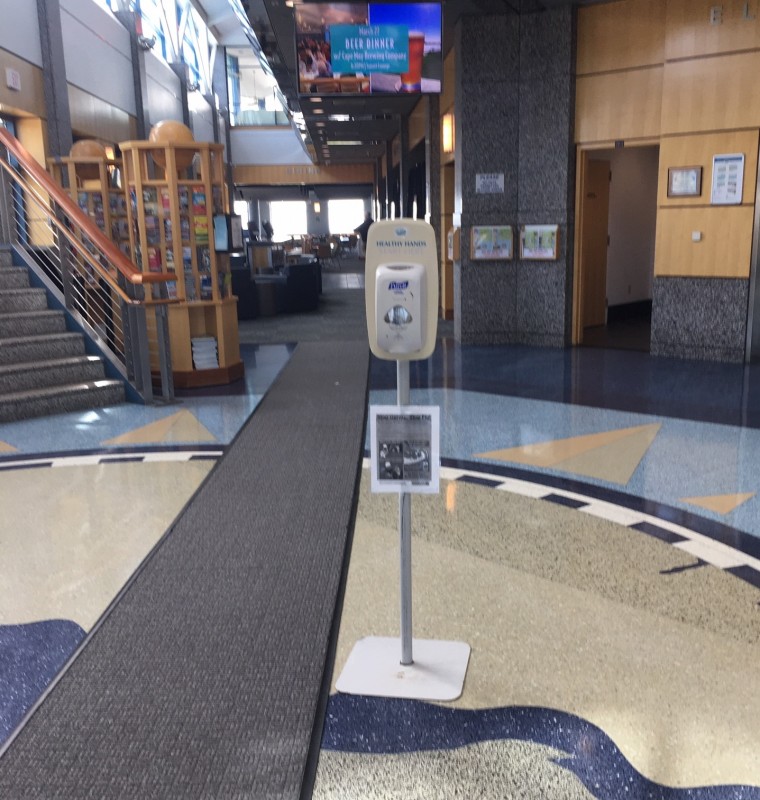 sanitizing station in the terminal