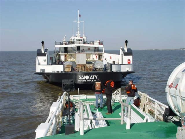 Sankaty Ferry from Woodshole greeted by the American River boat operated by the Cape May-Lewes Ferry to offer assistance when Sankaty had mechanical issues
