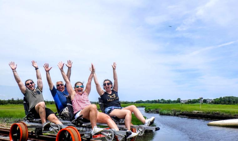 Revolution Rail Cape May group tour going over the bridge