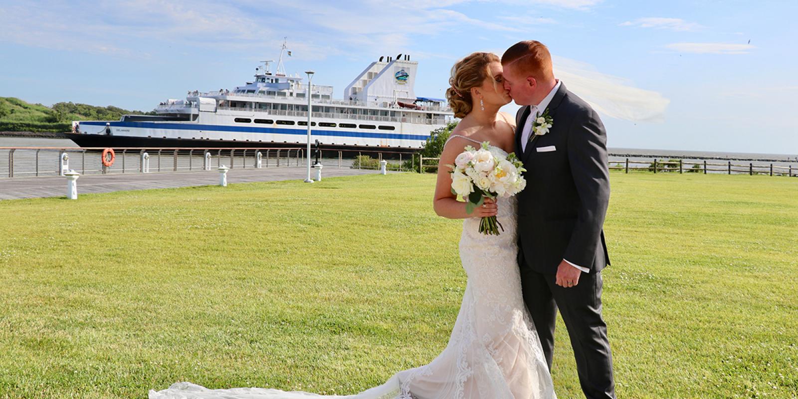 Wedding ceremony on the green at the Cape May-Lewes Ferry