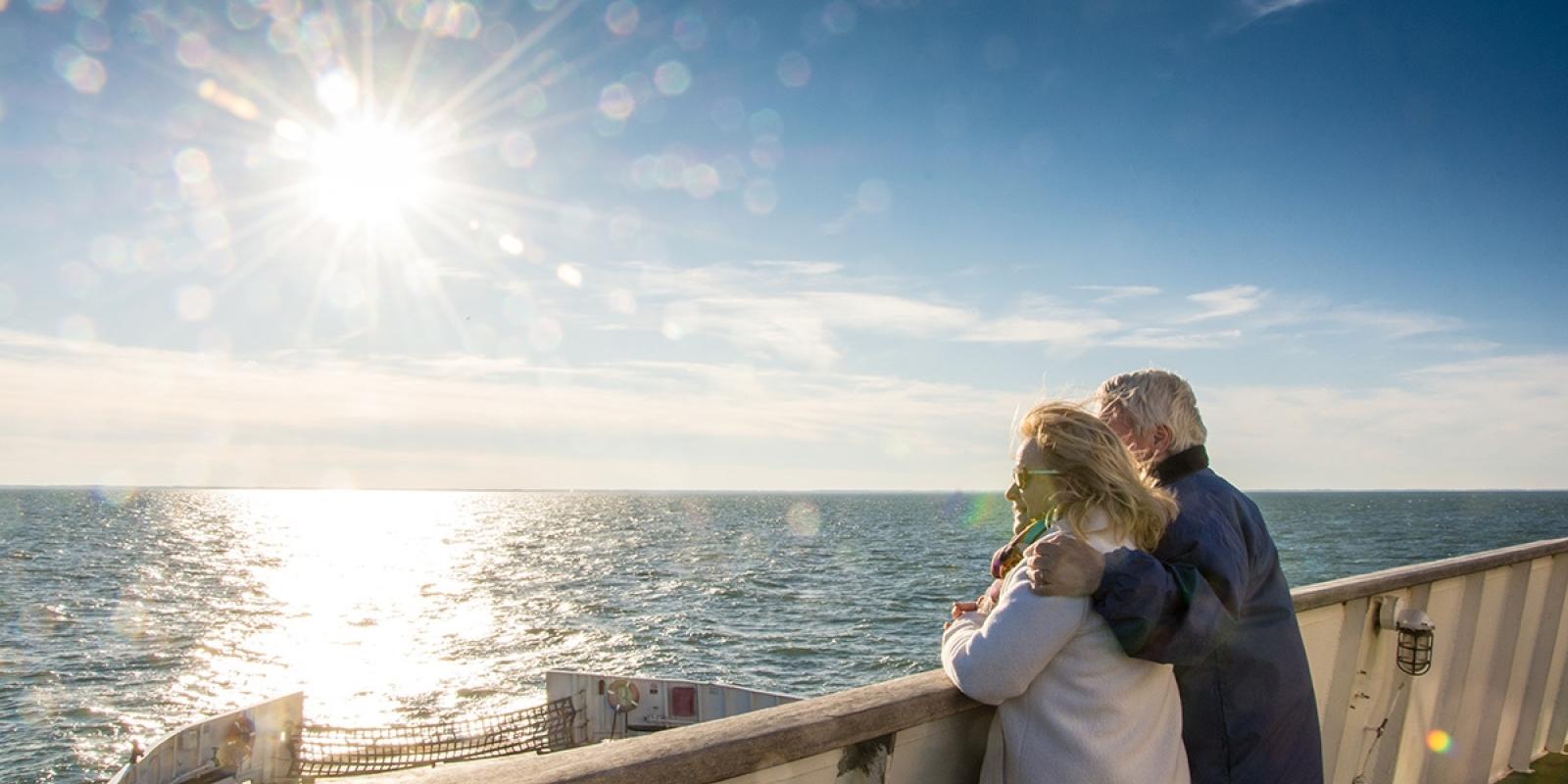 Couple enjoying the view aboard the Cape May Lewes Ferry