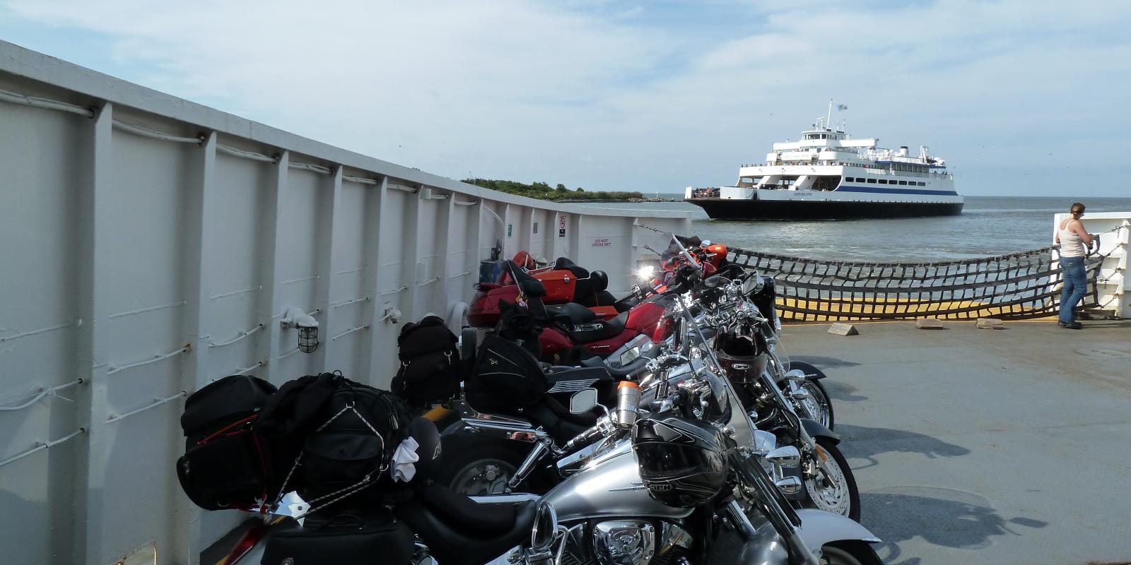 Motorcycles lined up aboard the Cape May Lewes Ferry