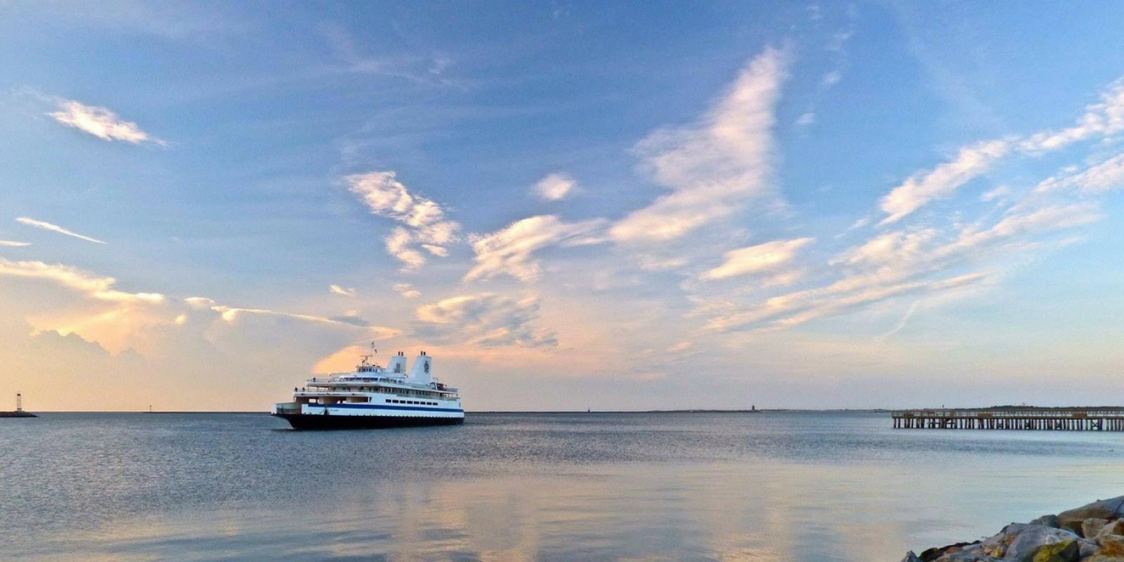 Ferry With Colorful Sky