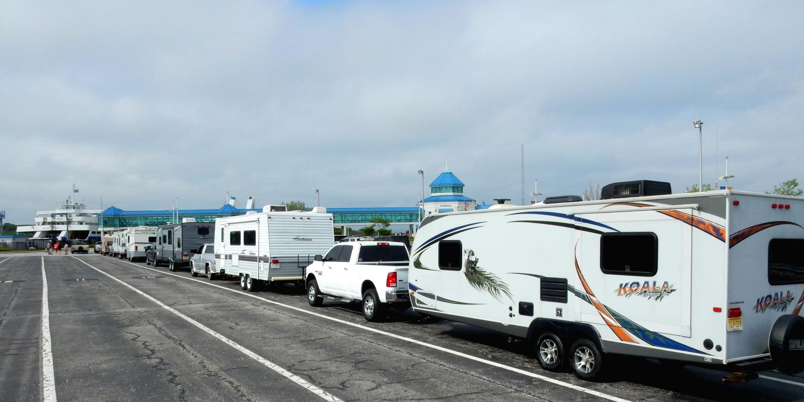 RVs wait to board the Cape May Lewes Ferry