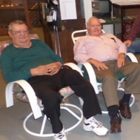 Original CMLF ferry captains Billy Ray Phillips (l) and Richard Belote (r) reminiscing about early days being Ferry boat captains in Virginia and on the Delaware Bay.