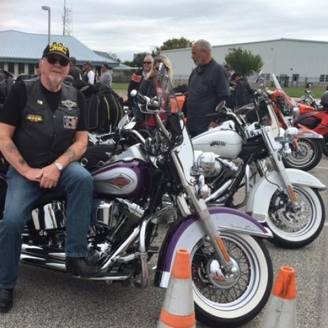 Group of motorcyclists gets ready to board the Cape-May-Lewes Ferry