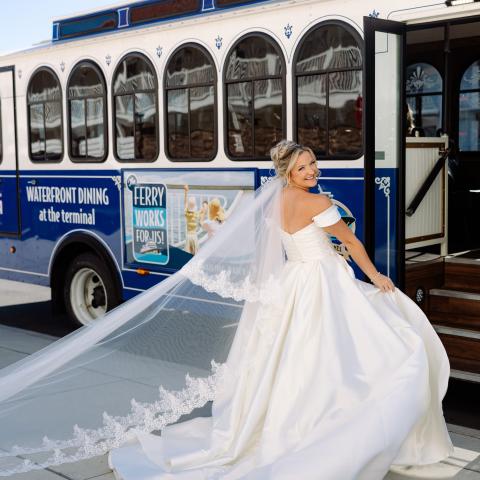Wedding Party Boarding the Trolley 