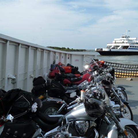 Motorcycles lined up aboard the Cape May Lewes Ferry