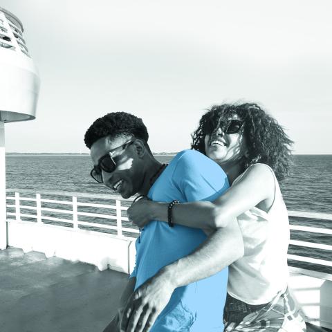 Couple having fun aboard the Cape May-Lewes Ferry