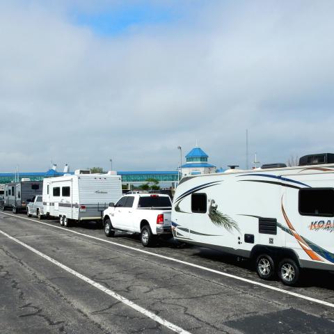 RVs wait to board the Cape May Lewes Ferry