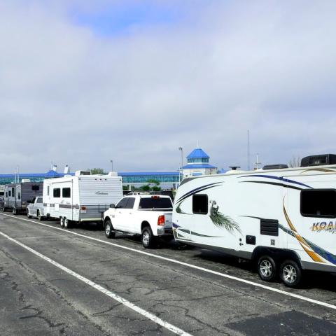 RVs loading onto the ferry