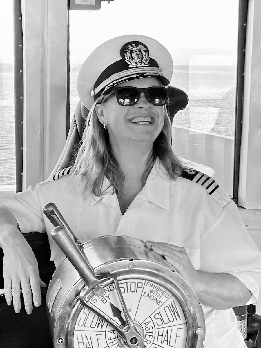 A photo of Captain Sharon Urban in the Ferry Wheelhouse