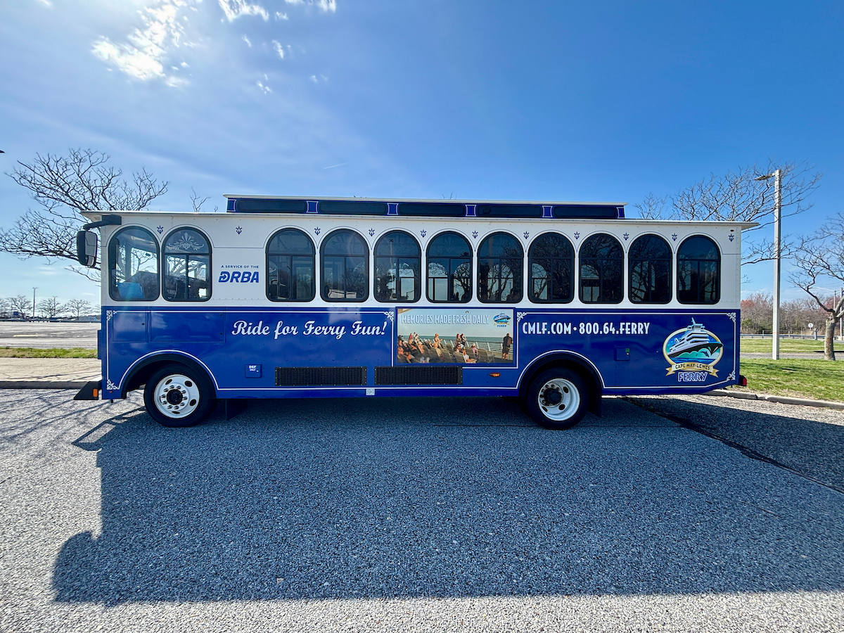 A photo of one of the Cape May - Lewes Ferry Trolleys available to rent or ride in the high season