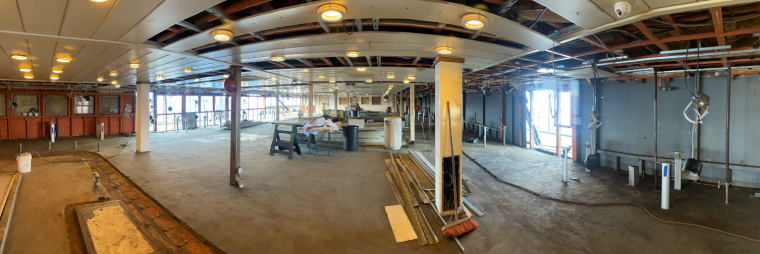 Panoramic view of inside salon stripped down MV NJ 2021