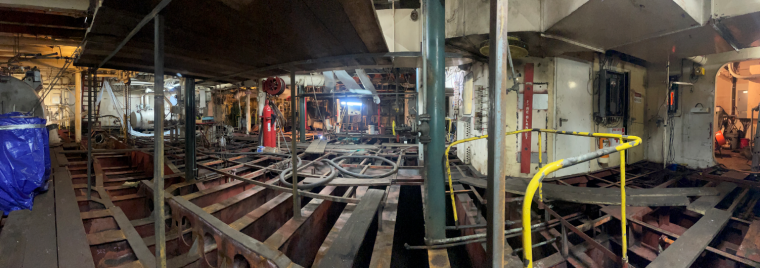 Engine room stripped down on MV NJ