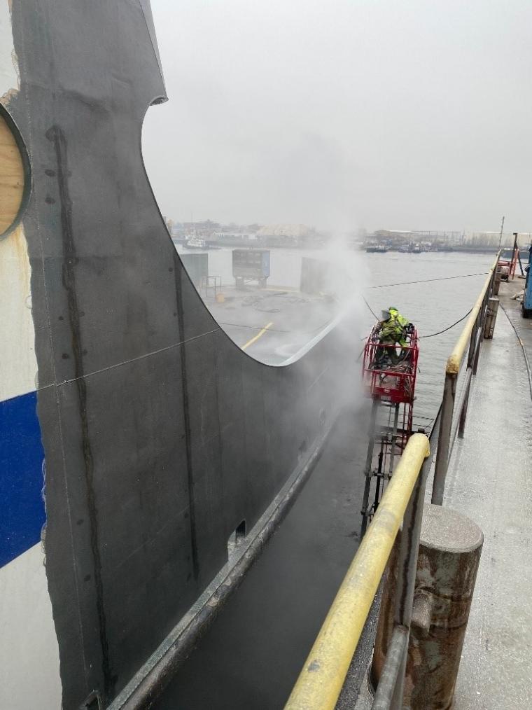 hull paint removed outside car deck