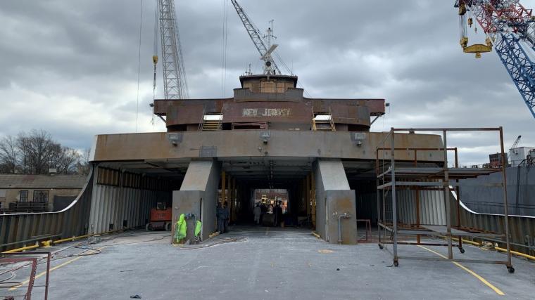 Ferry MV New Jersey stripped down in dry dock