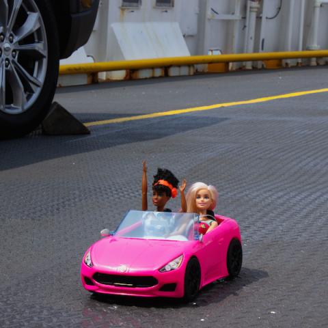 Two Barbies Parked on the Car Deck of the Cape May Lewes Ferry