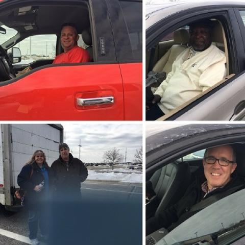 collage photo of first passengers on January 10 sailing after 2018 snow cyclone