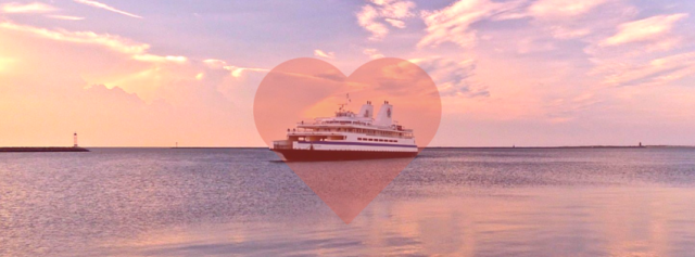 Heart graphic placed over the ferry for Valentines Day