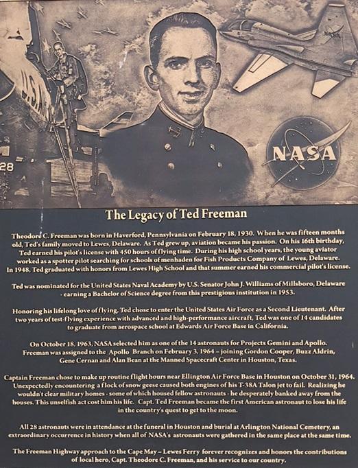 Plaque outlining Ted Freeman's achievements and legacy