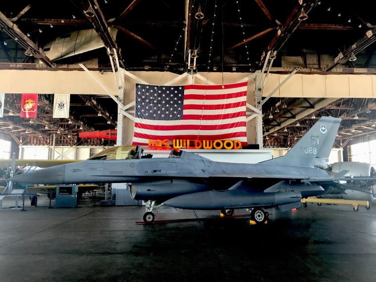 Jet fighter on display at Naval Air Station Wildwood museum.