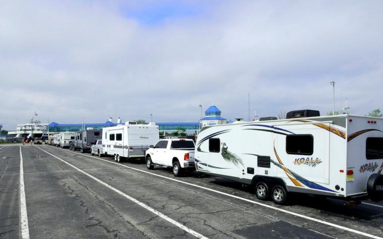 RVs loading onto the ferry