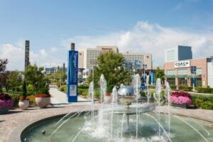 A photo of the fountain in front of Tanger Outlets in Atlantic City New Jersey