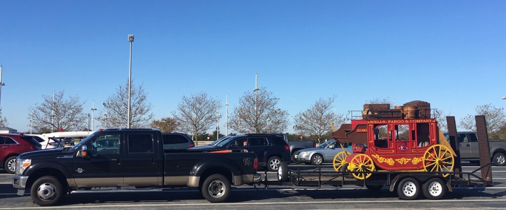 A Wells Fargo Stage Coach boards the ferry