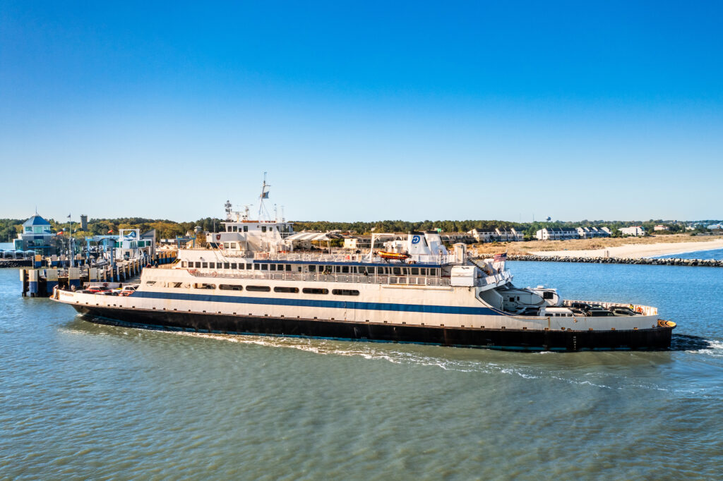 The Cape May - Lewes Ferry prepares to dock in Lewes Delaware at the Ferry Terminal