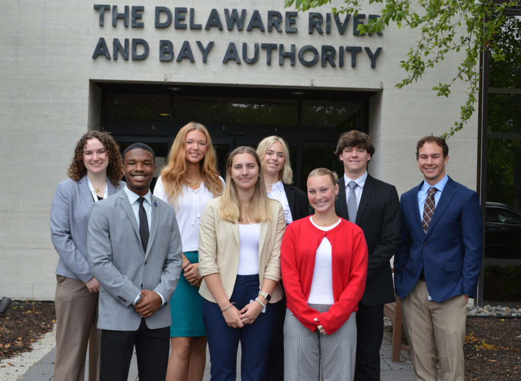 DRBA 2025 Interns in front of the Administration Building by the Delaware Memorial Bridge