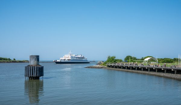 The Cape May - Lewes Ferry vessel MV New Jersey sails into Cape May after crossing Delaware Bay from Lewes Delaware.