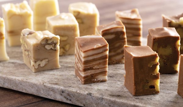 Cheesecake bites on a marble platter